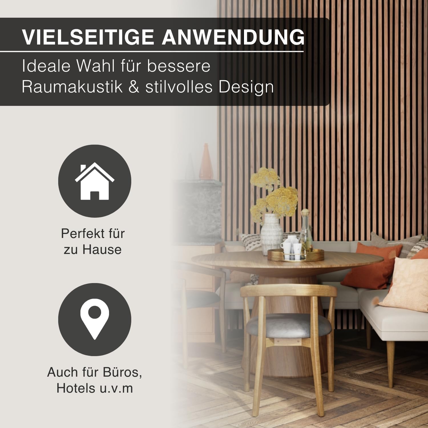 4er Set Akustikpaneele Holz 120x60 cm – extra dick 2,1 cm I Holzpaneele mit Echtholz-Furnier für akustische Schallabsorption & optimale Raumakustik I Wandpaneele Holz in Eiche Royal