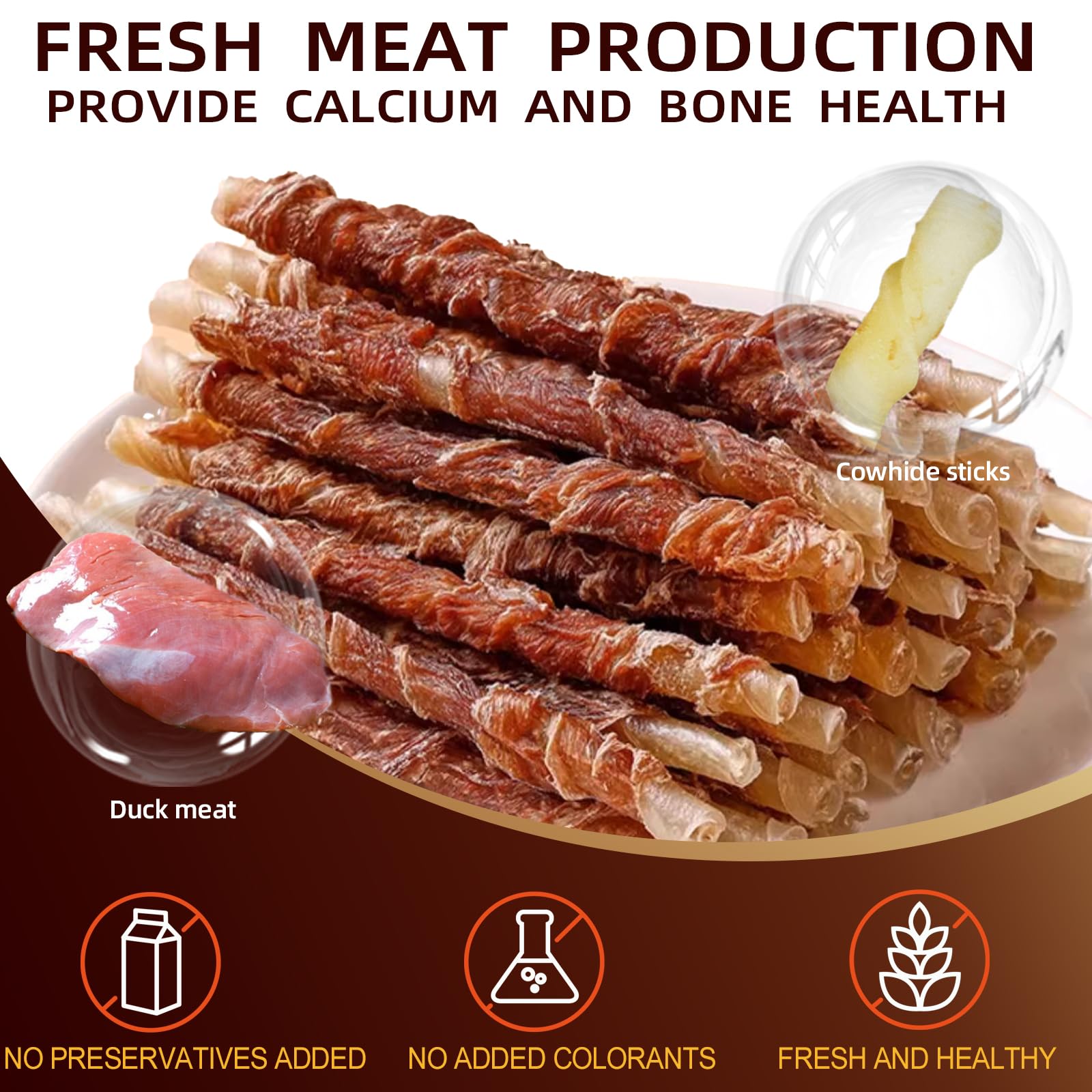 Friandises pour Chien au Canard et Peau de Bœuf, Bâtonnets à Mâcher Longue Durée, Snack Dentaire Riche en Protéines, Récompense Naturelle pour Petits et Moyens Chiens 350 g