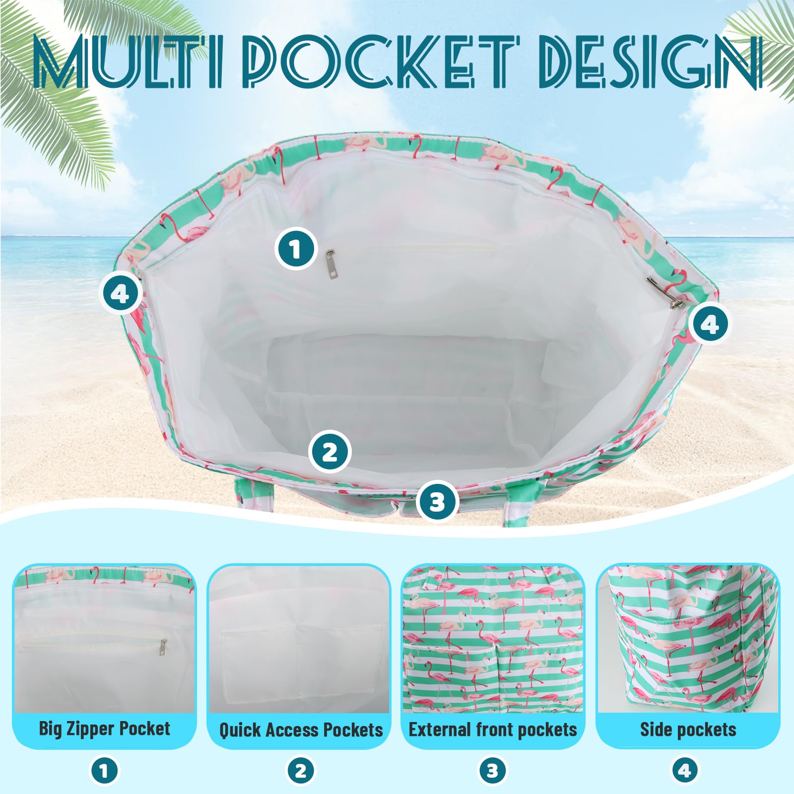ACTOYS Borsa Mare Grande XXL Famiglia, Borsa Mare Donna, Borsa Spiaggia Donna, Borsa Mare con Cerniera, per Viaggio, Vacanza, Piscina, Fitness, 43 x 38 x 15 cm
