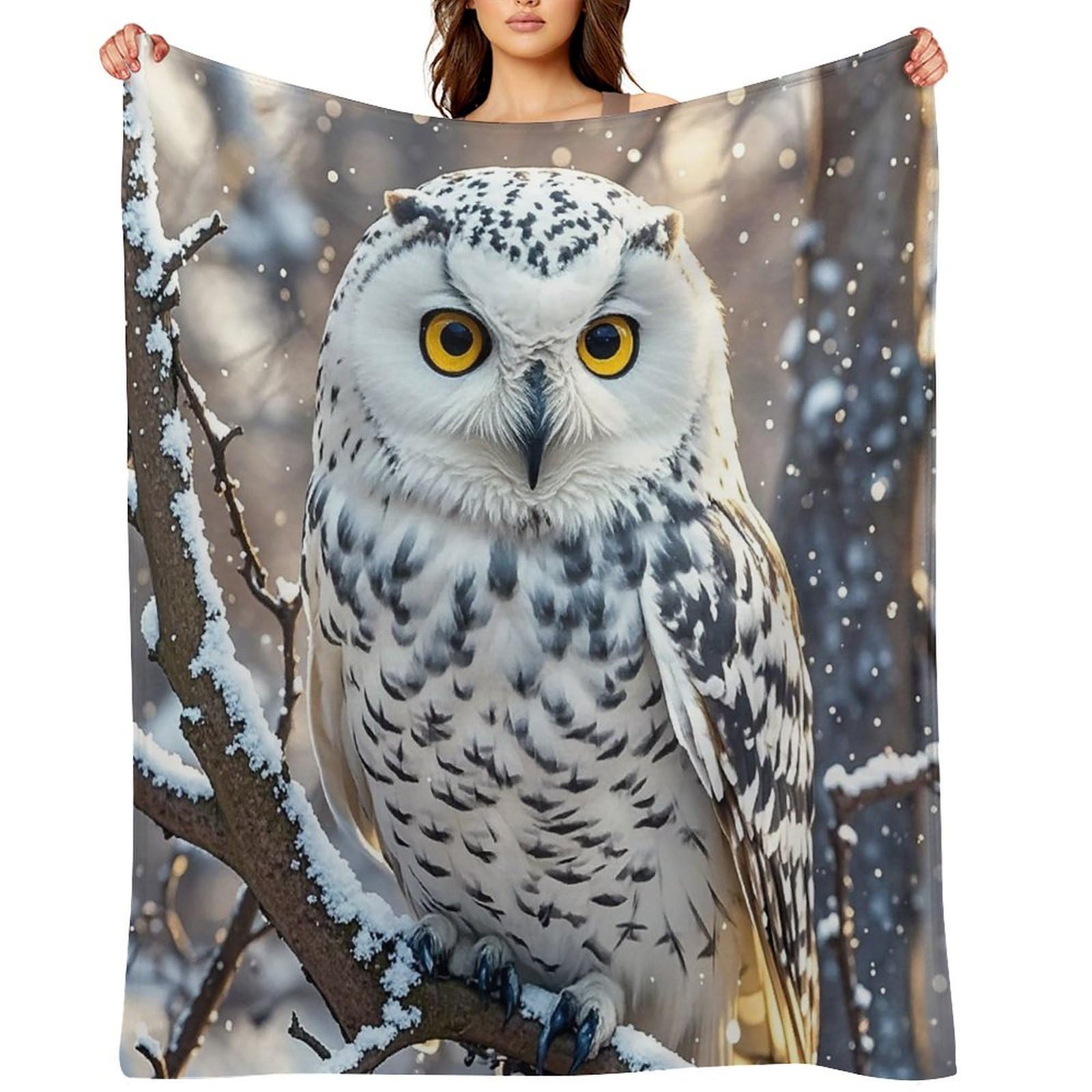 Flannel Fleece Throw Blanket - 40"x50" Super Soft Plush,Lightweight Wrinkle Resistant Cozy Winter White Owl Blanket for Couch Sofa Bed Travel Camping and Gift