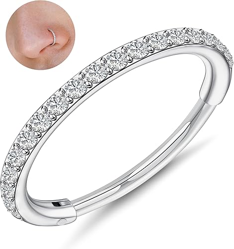 Milacolato 1 aro de nariz de titanio G23, hipoalergénico para piercing de caracola, 16G, 18G, 20G, segmento con bisagras, circonita cúbica, para