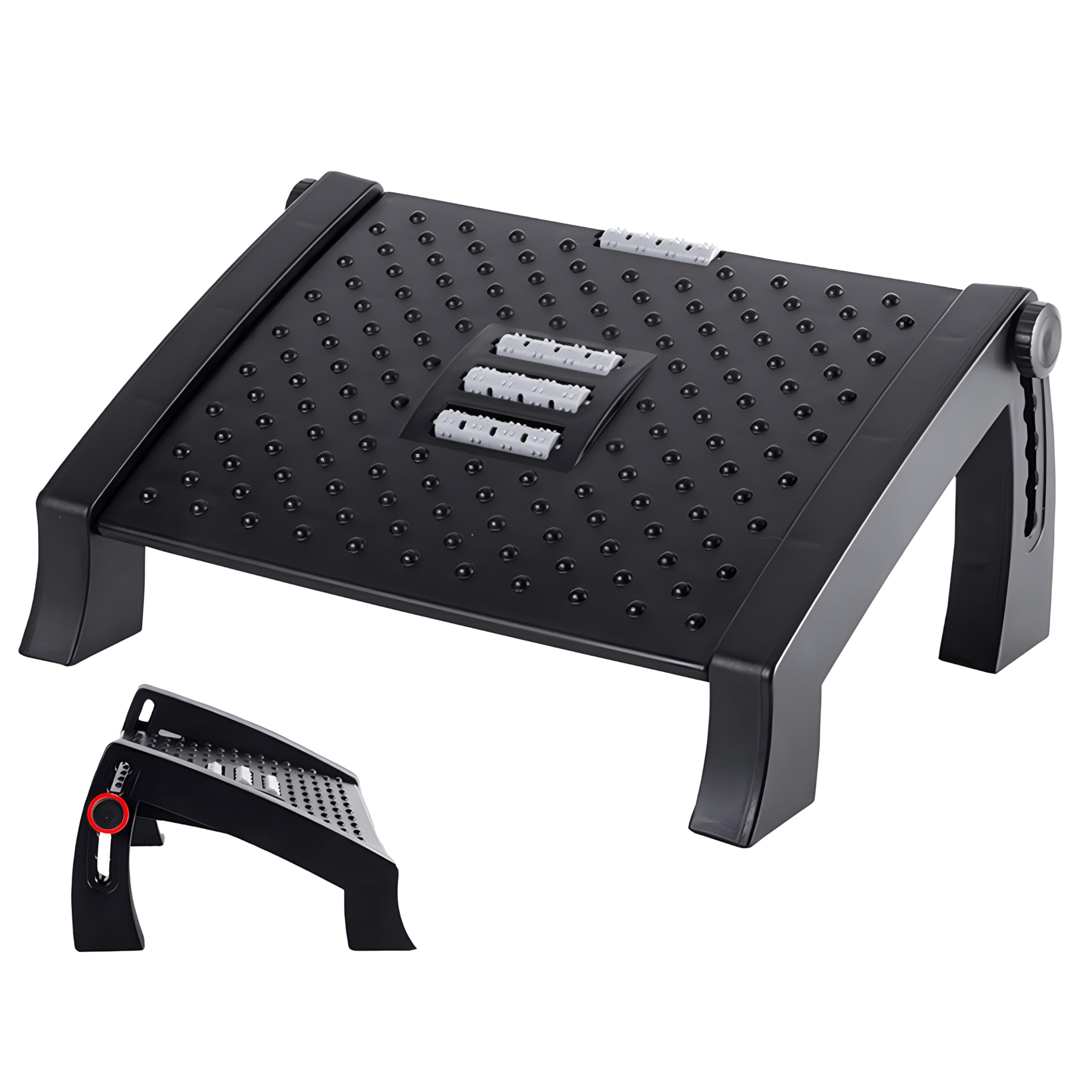 CHOT Adjustable Footrest with Six Heights for Under Desk at Work Ergonomic Foot Stool with Massage Roller for Office Home Stable Foot Rest with Non-Slip Bottom for Back & Hip Pain Relieve (Black)
