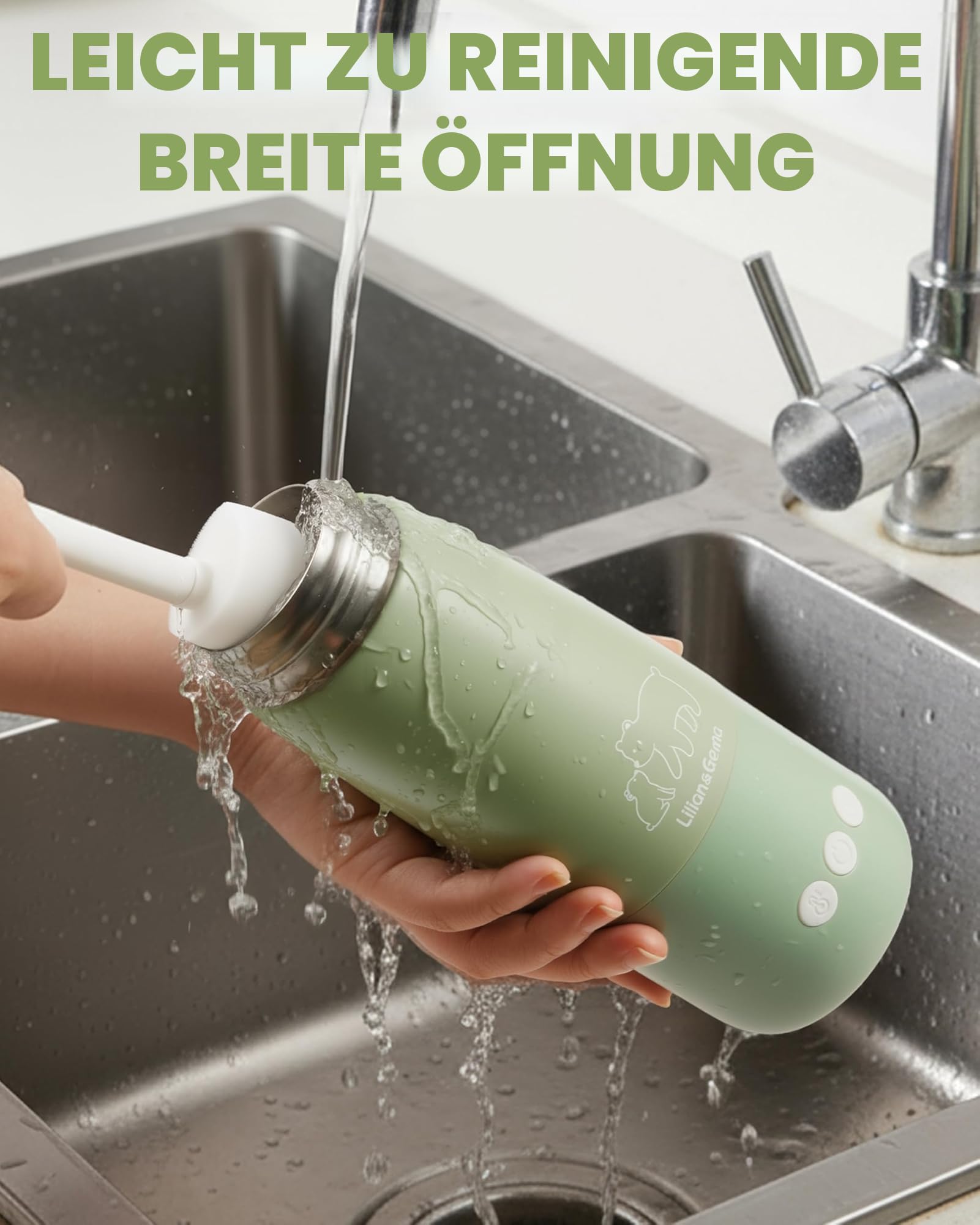 Lilian&Gema Tragbarer Flaschenwärmer Baby Unterwegs, Schnelles Aufheizen Muttermilch Wasser In 3 Min, 350ml Kapazität + 11400mAh Lange Akkulaufzeit, Auslaufsicher, Präzise Temperatursteuerung