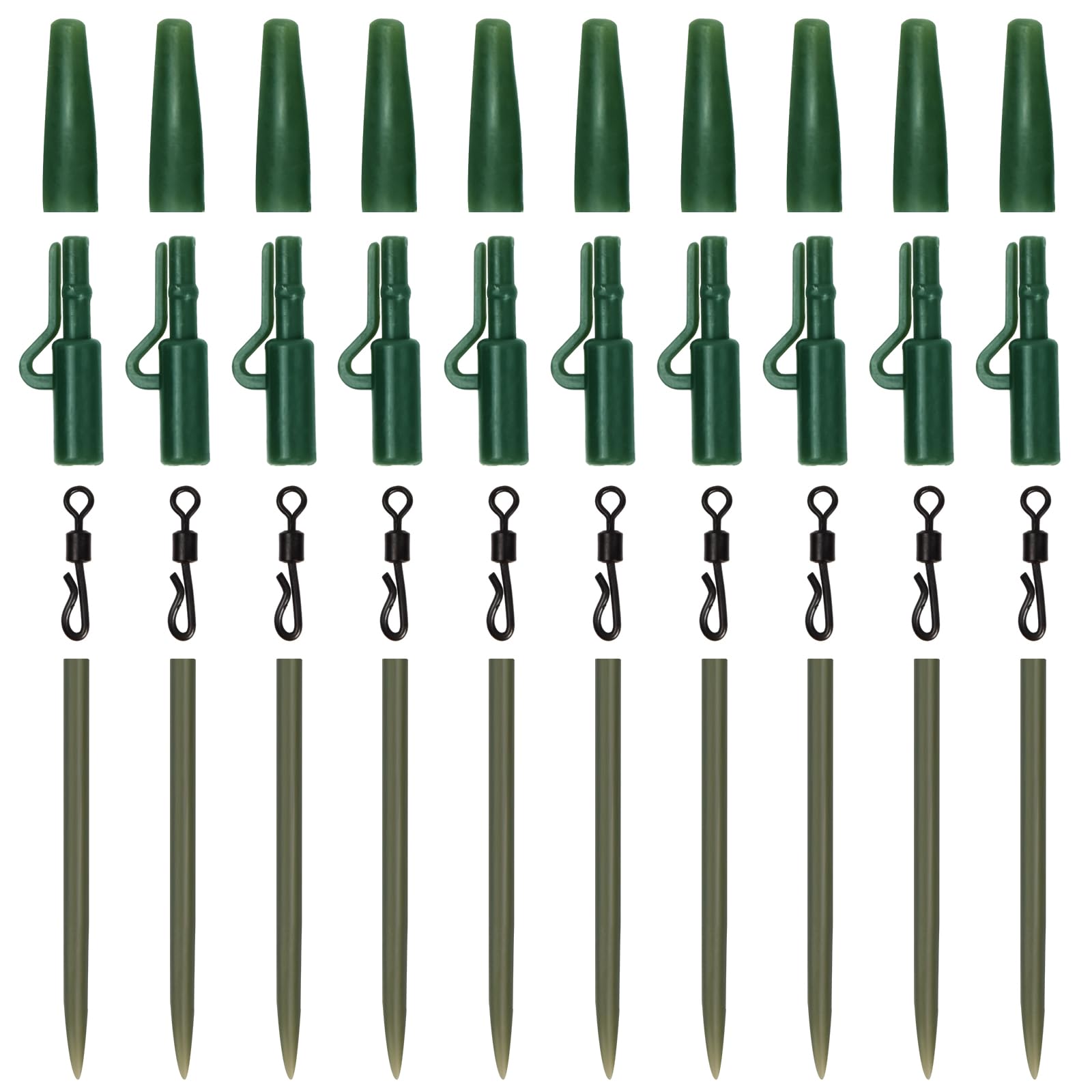 Carp Fishing Accessories Set, Tail Silicone Safety Clips, Tackle Quick Change Swivels Rig, Anti Tangle Sleeves Fishing Leads Tail, Running Lead Clips Carp Fishing for Carp Bait Rig (40 pcs Green)
