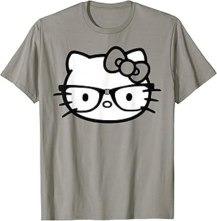 Hello Kitty Black and White Nerd Glasses Short Sleeve T-Shirt
