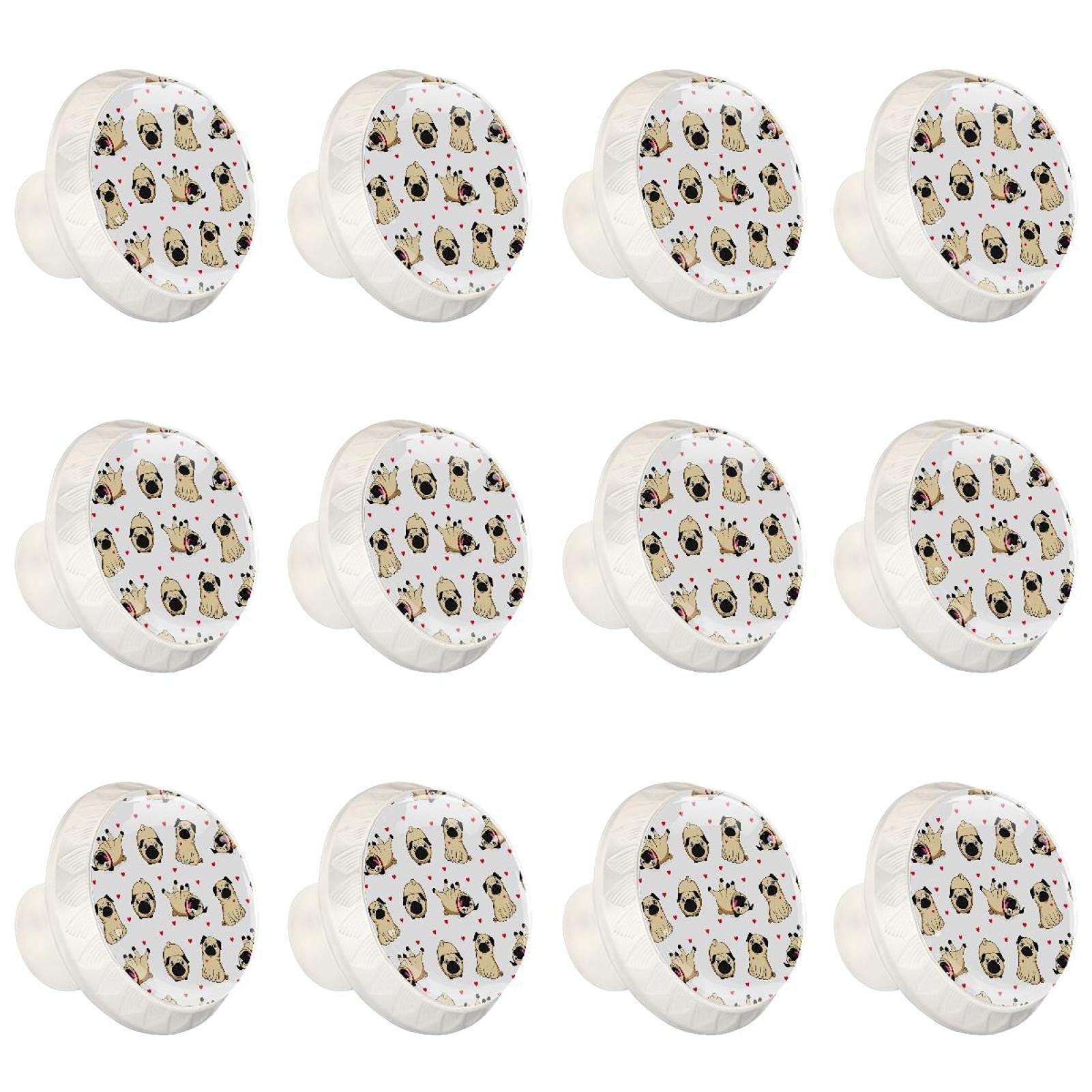 Boutons d'armoires de cuisine ronds en céramique motif carlin blanc lot de 12