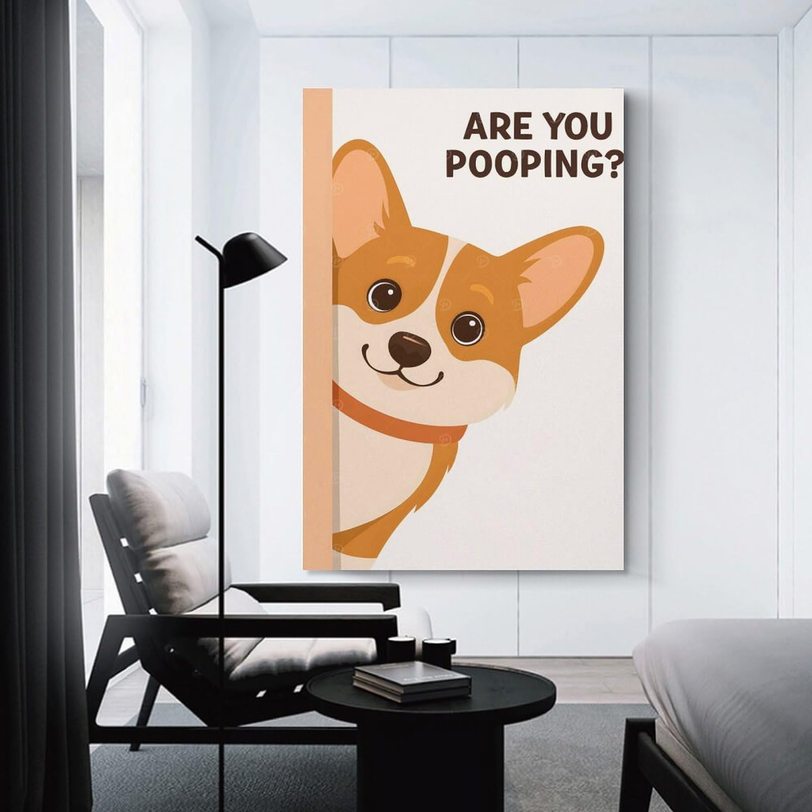 Junmoney Wall Art Print Are You Pooping Corgi Cartoon, 08x12inch(20x30cm), for Study, Office Or Focused Interiors, Decorative Artwork for Productive Spaces