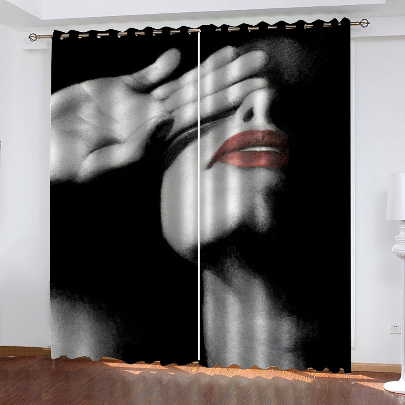 Cortinas Cocina Cortas Opacas Modernas para Ventanas 2 Piezas 280X260Cm Cortinas Opacas con Ojales Impresión De Mujer De Moda Cortinas Salon Dormitorio Juvenil Infantil Termicas Aislantes Frio Y Calo