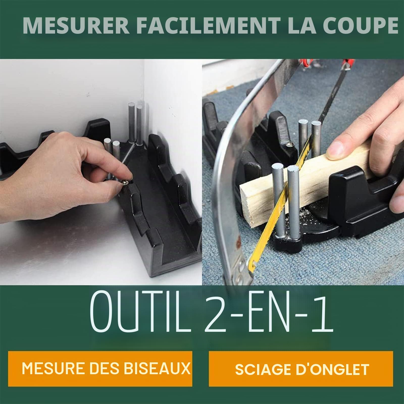 Outil de mesure à onglet 2 en 1 avec rapporteur biseauté 85-180° - Jauge de scie à onglet pour une coupe d'angle précise