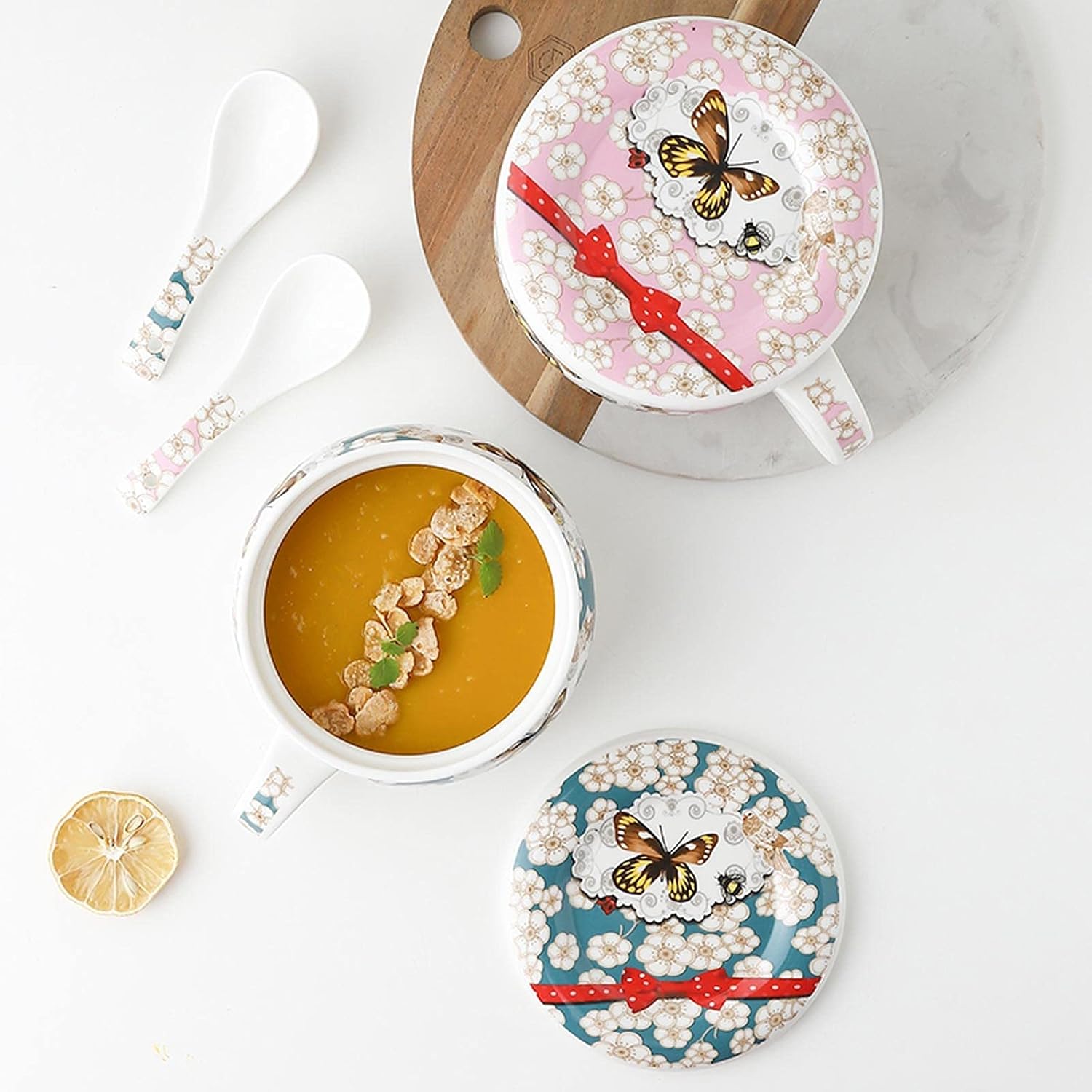 GeRRiT Soup Bowls 30 Ounce Ceramic Soup Bowls with Handles,Ceramic Serving Bowl for Soup, Cereal and Stew,Soup Crocks with Lid Cereal Bowls, Pink