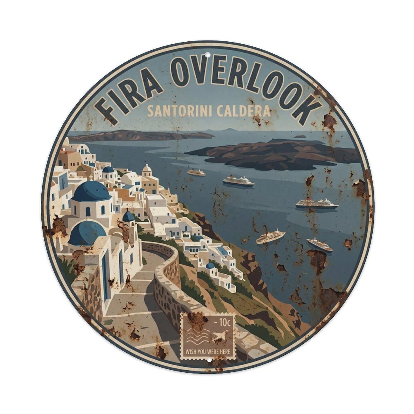 Vintage Travel Fira Santorini Overlook Metal Tin Sign