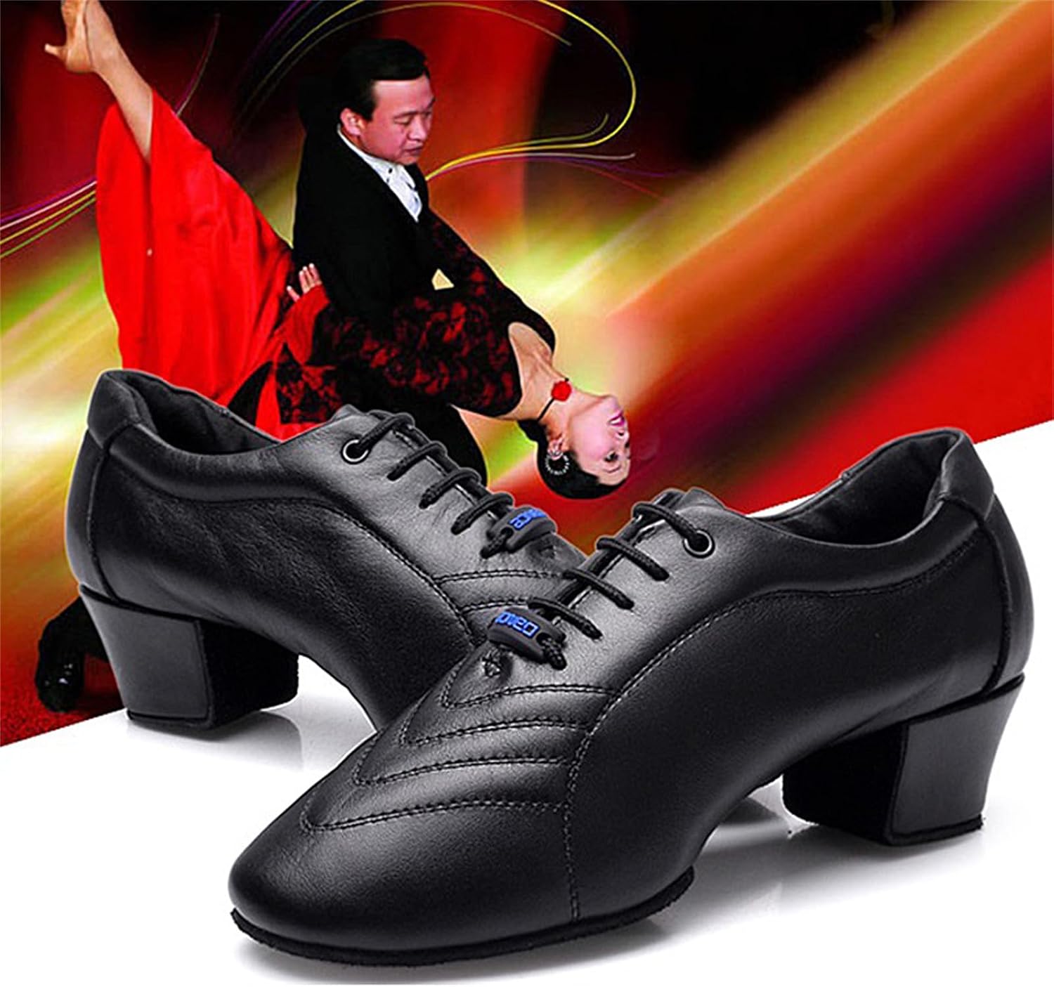 Men's Latin Dance Shoes Leather Split Sole Modern Ballroom Dancing Shoes Mid Low Heel for Indoor