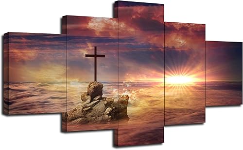 Decoración de pared de cruz sobre una roca religiosa de Jesucristo espiritual para pared, lienzo impreso, póster cristiano, cuadro enmarcado,