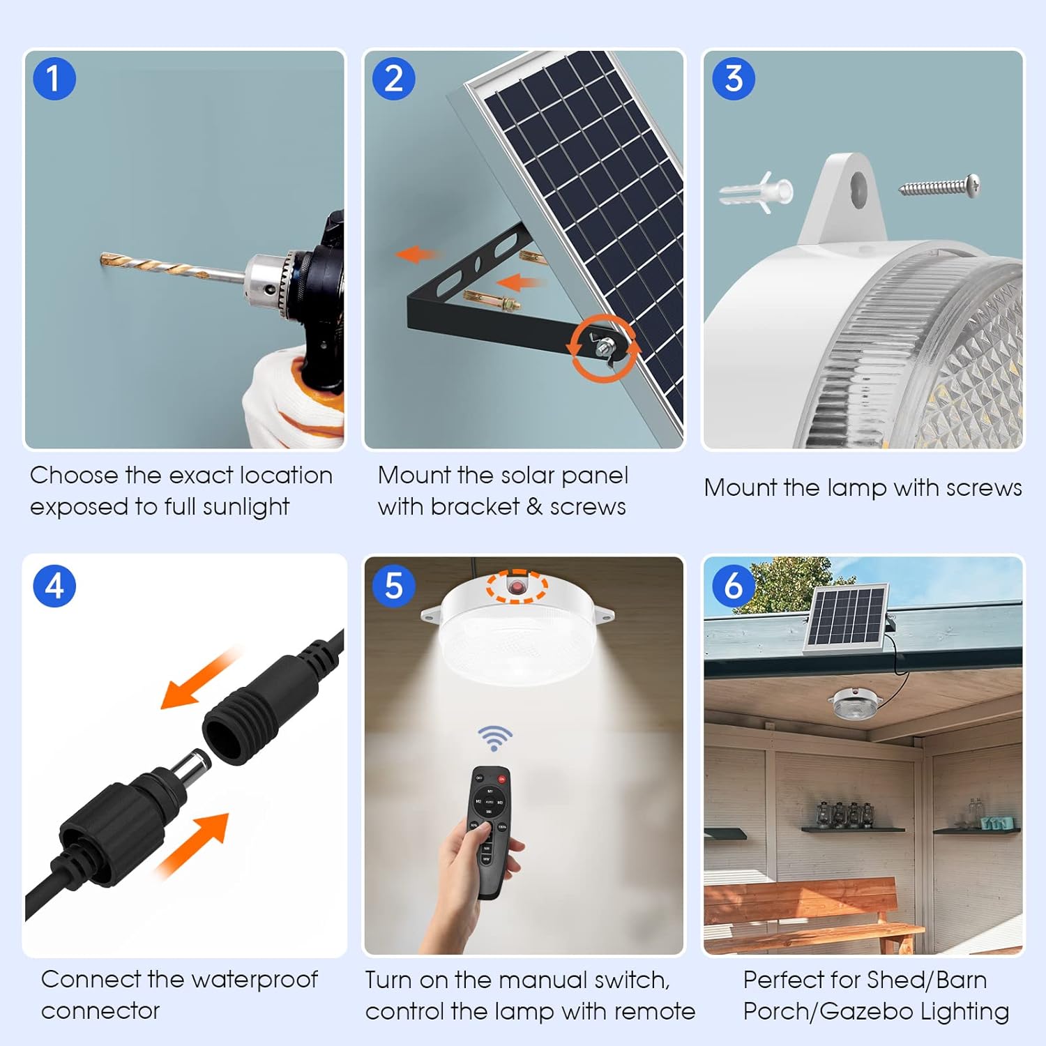 Solar Ceiling Light Motion Sensor, Dimmable 6000K/4000K/3200K 5 Modes Daytime Available Solar Shed Lights with ON Off Switch & Remote Outdoor/Indoor Lights for Home Barn Shop Porch Patio