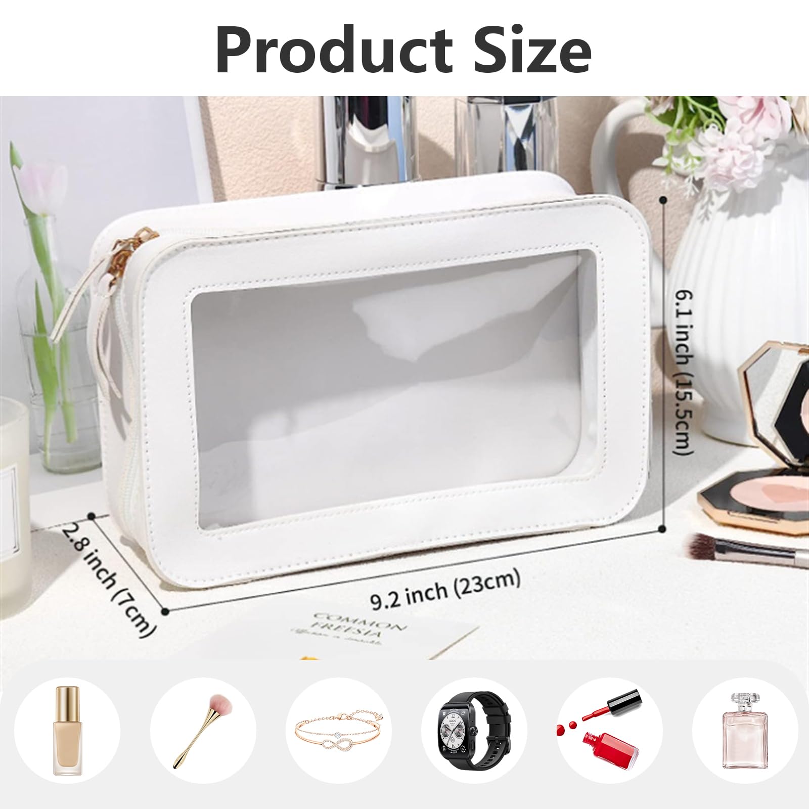 Makeup Bag - Clear Travel Toiletries Bag for Women, White - Image 2
