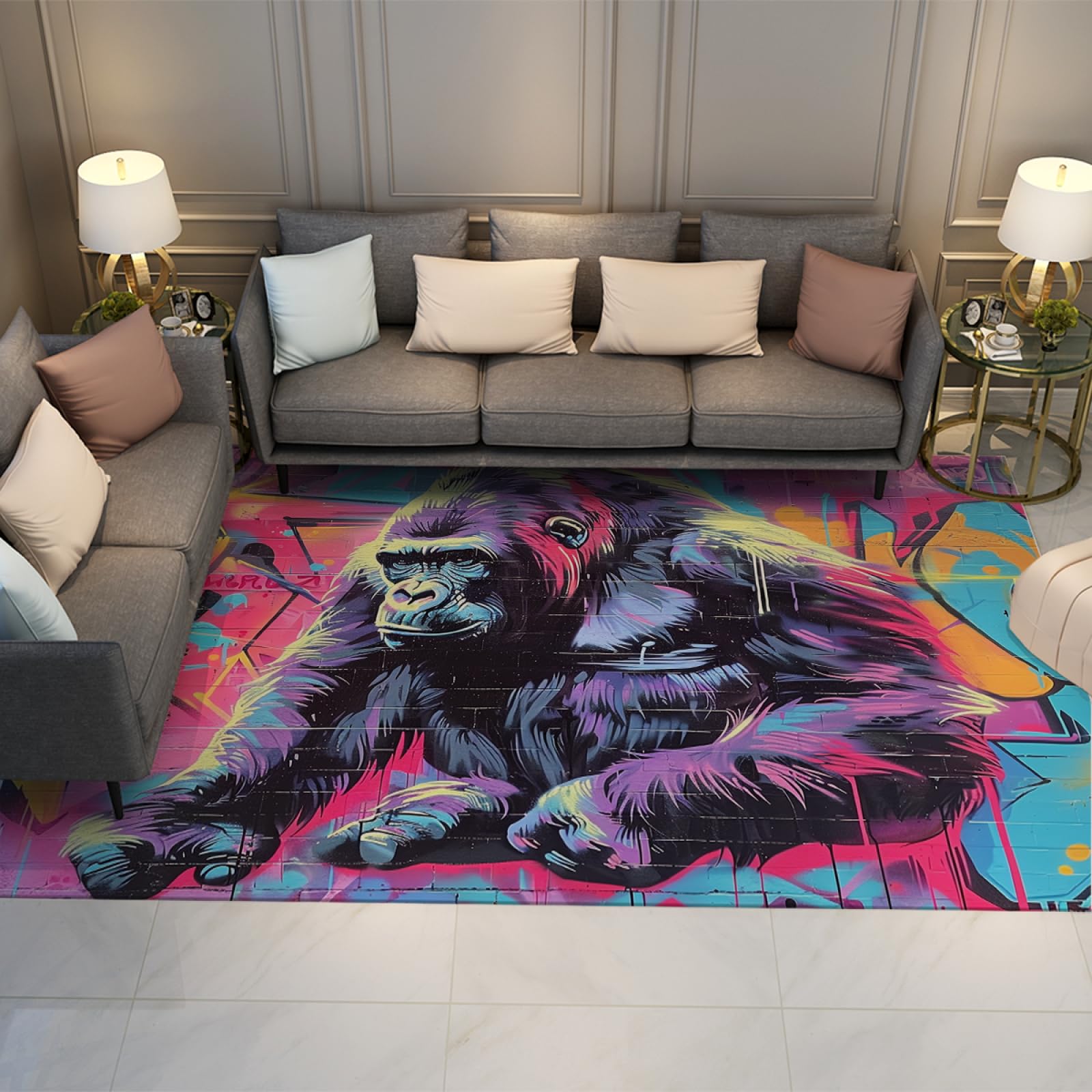 Tapis graffiti pour chambre de garçon fini les glissades avec le gorille