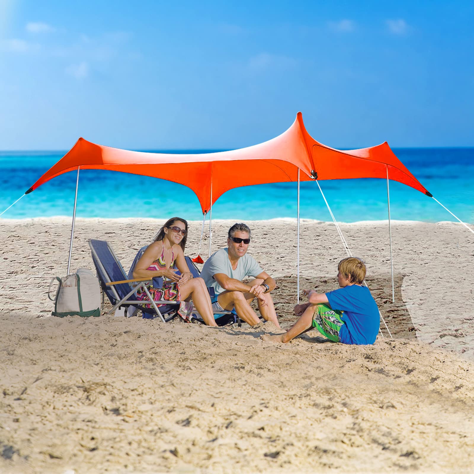 Beach Tent, 10x10FT 4 Pole, Portable Beach Shade, Beach Tent, Portable Beach Canopy Sun Shelter UPF50+ (7.5 * 7.5FT 4Pole Red)