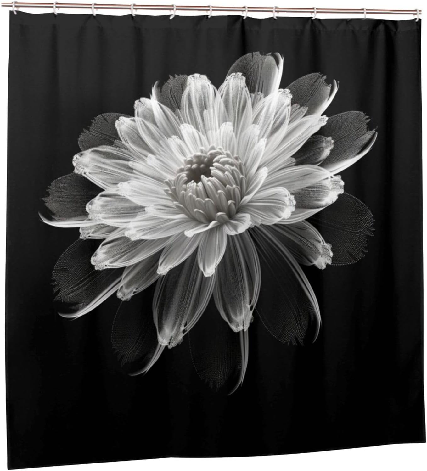 Abstract Flower Shower Curtain for Bathroom, Black and White Floral Boho Shower Curtain Set, Minimalism Transparent Fabric Modern Waterproof Bathroom Decor with 12 Hooks 72x72in YLATY2538