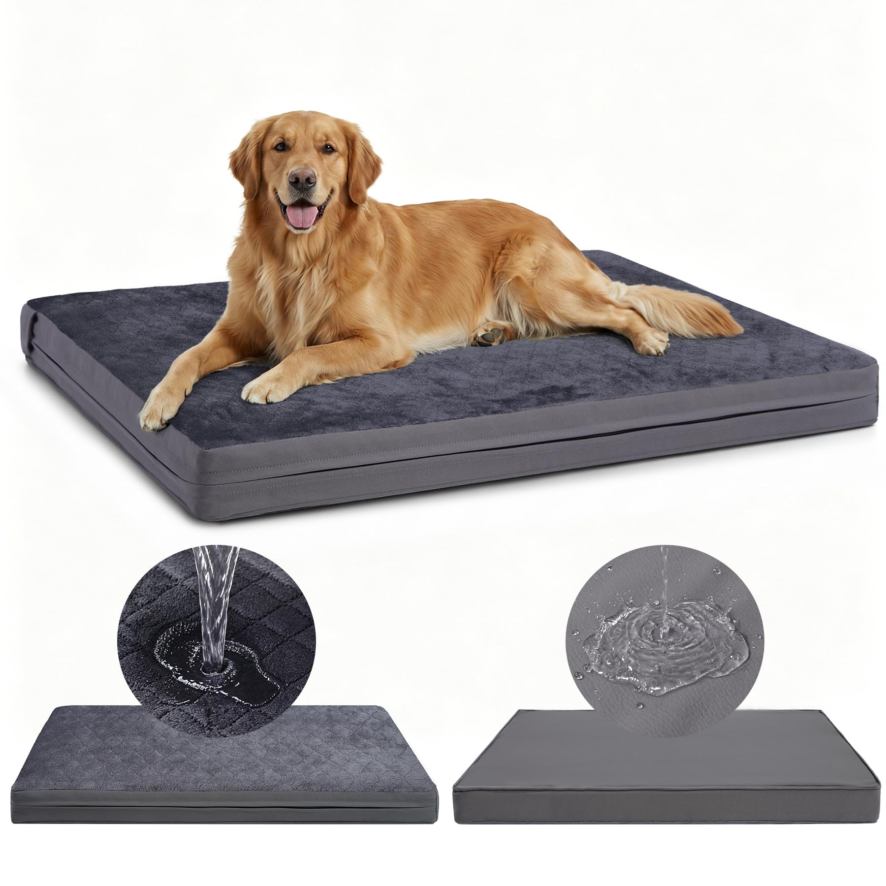 Panier Chien Taille Moyenne-88x55x7 Cm, Tapis Chien Imperméable, Une Face en Cuir Synthétique, Coussin Chien Orthopédique Double Face, Doublure Imperméable, Amovible et Lavable, Gris