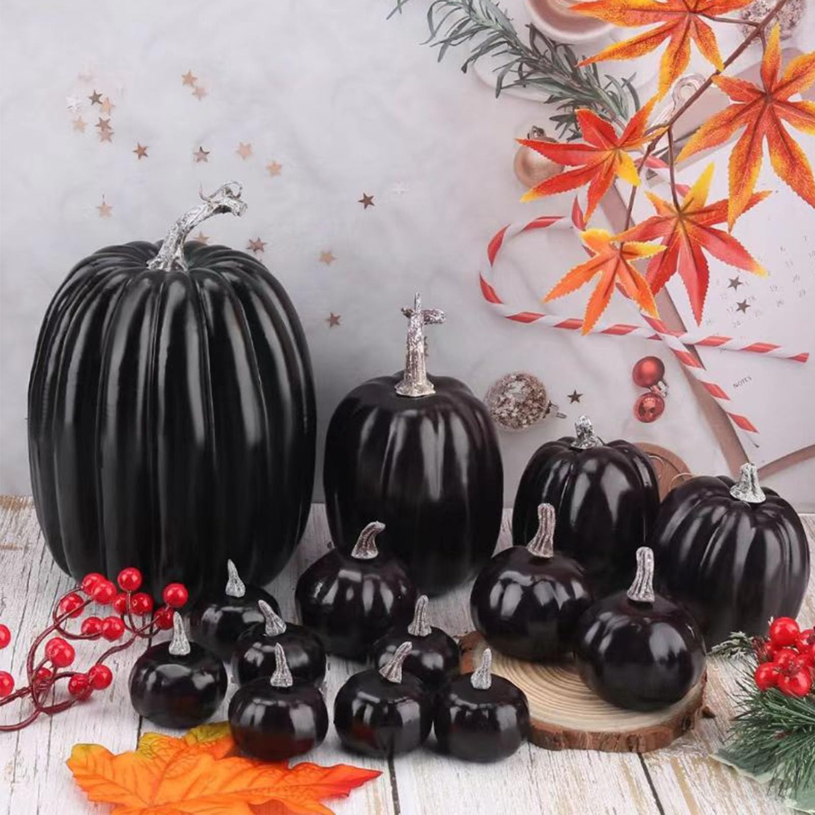 14 calabazas artificiales ligeras de espuma negra