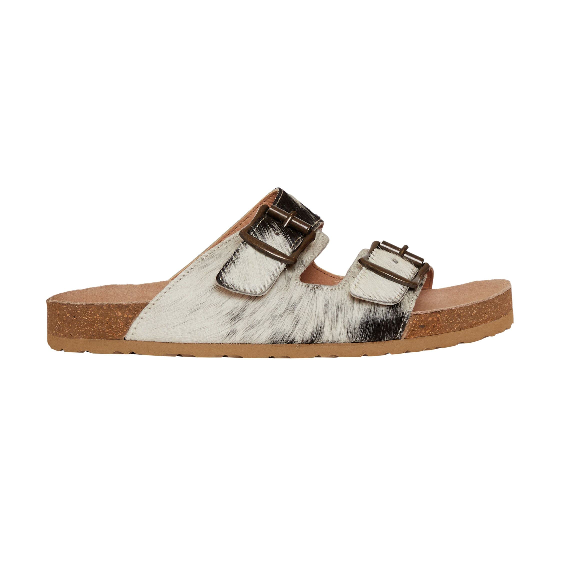 Myra Lazy Days Sandals - Women Leather Sandals, Black and White Genuine Hairon Cowhide, Flat Sandals for Women, Casual