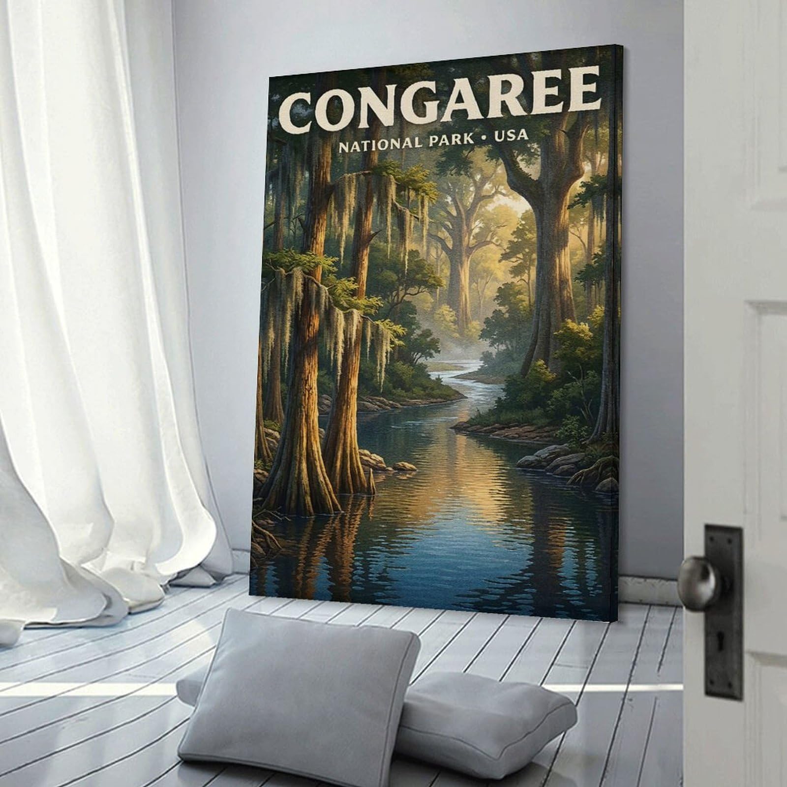 Junmoney Congaree National Park Landscape Canvas Wall Decor, 08x12inch(20x30cm), for Lounge Decor, Bedroom Walls Or Flats, Eye Catching Artwork for Blank Walls