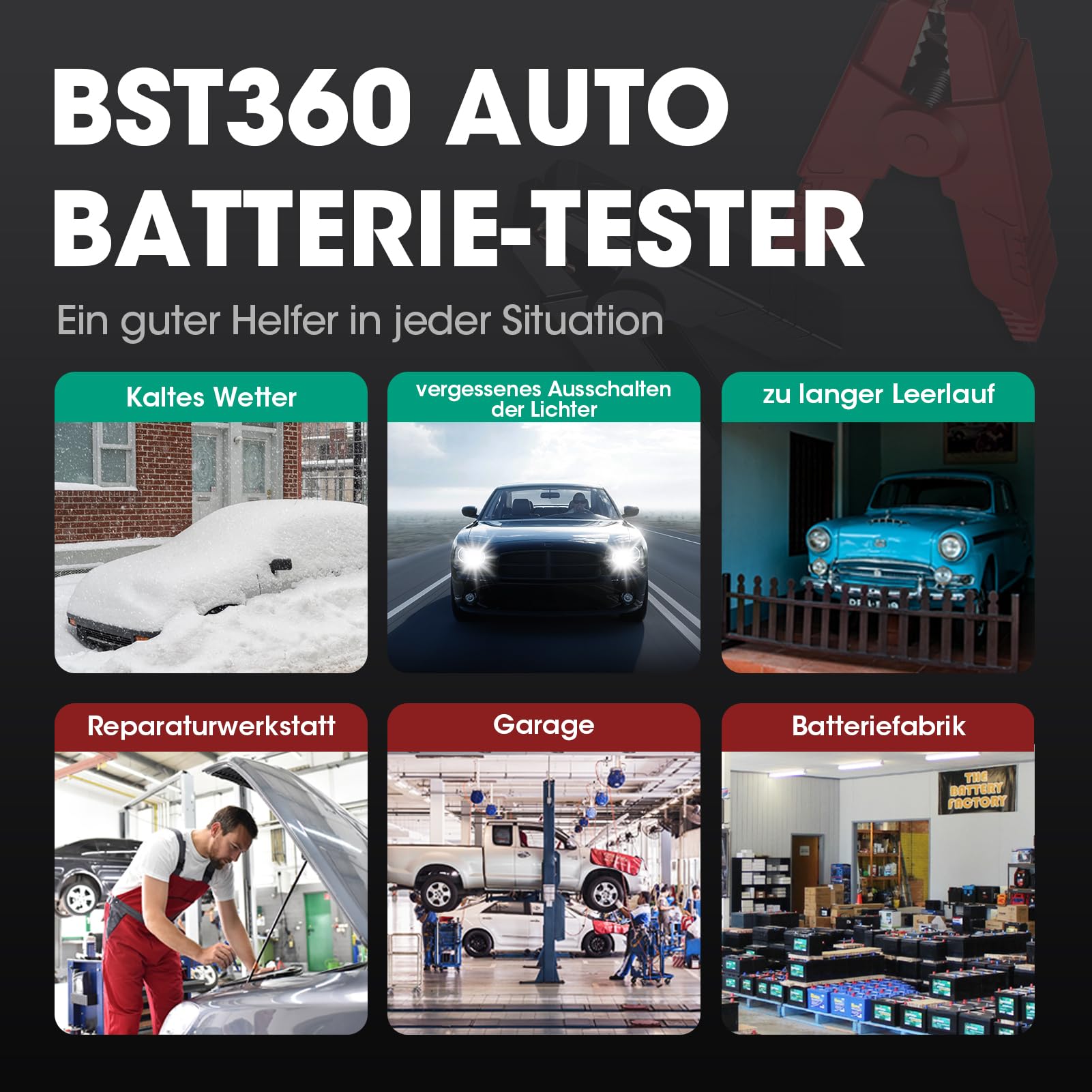 LAUNCH BST360 Batterietester für Auto, 12 V, 100 – 2000 CCA Bluetooth, Werkzeug für Autobatterie, Gesundheitsprüfungen für Auto, LKW, Motorrad, ATV, SUV, Boot, Yacht