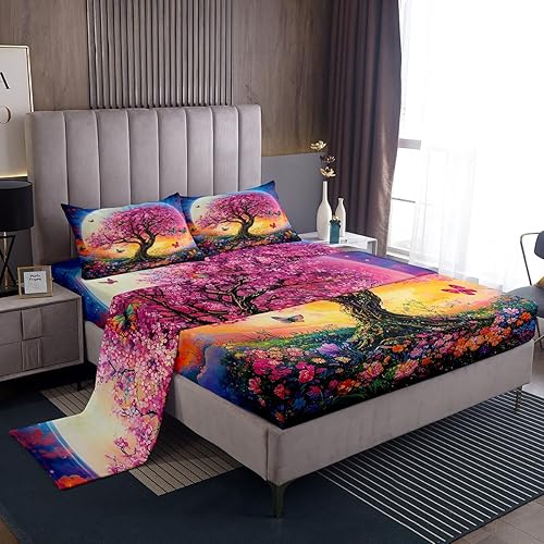 Vista 13 de Manfei Jungle Mushroom Bed Sheet Set for Kids Boys Teens Adults Adults,Fern Plants Botanical Fitted Sheet King,Natural Wild Fungus Bedding Sheet Set