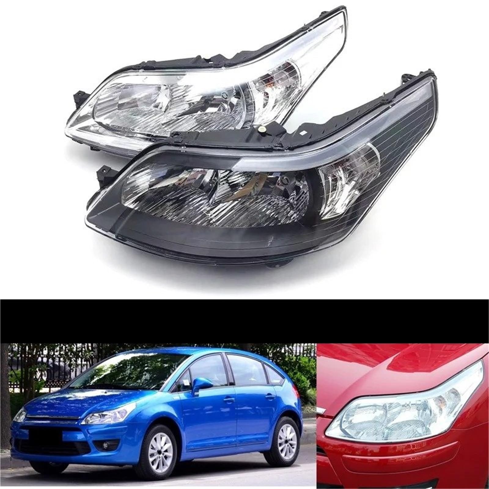 Faro Delantero Faro Delantero Coche Para Citroen Para C4 Restyling 2004-2008 2009 2010-2014 Parachoques Delantero(Lado derecho,Blanco)