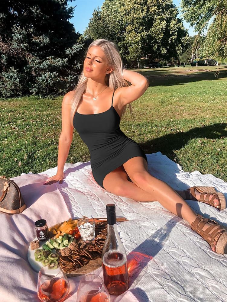 LCNBA Sexy Spaghetti Strap Tank Dress Basic Backless Bodycon Club Party Mini Dress - Image 3