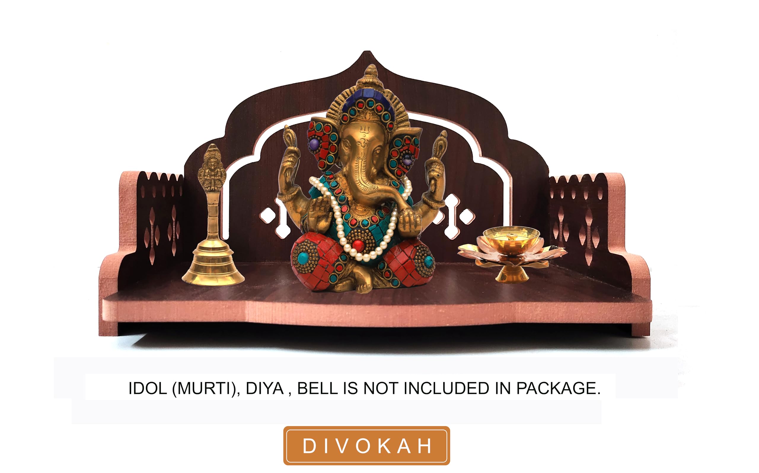 DIVOKAH® MDF Small Wooden Temple/wall Shelves/sinhasan/Pooja Stand/Hindola (8.5 in * 6 in * 5.5 in) (8 MM Plywood Thickness) (ROSWD_OMASAN)