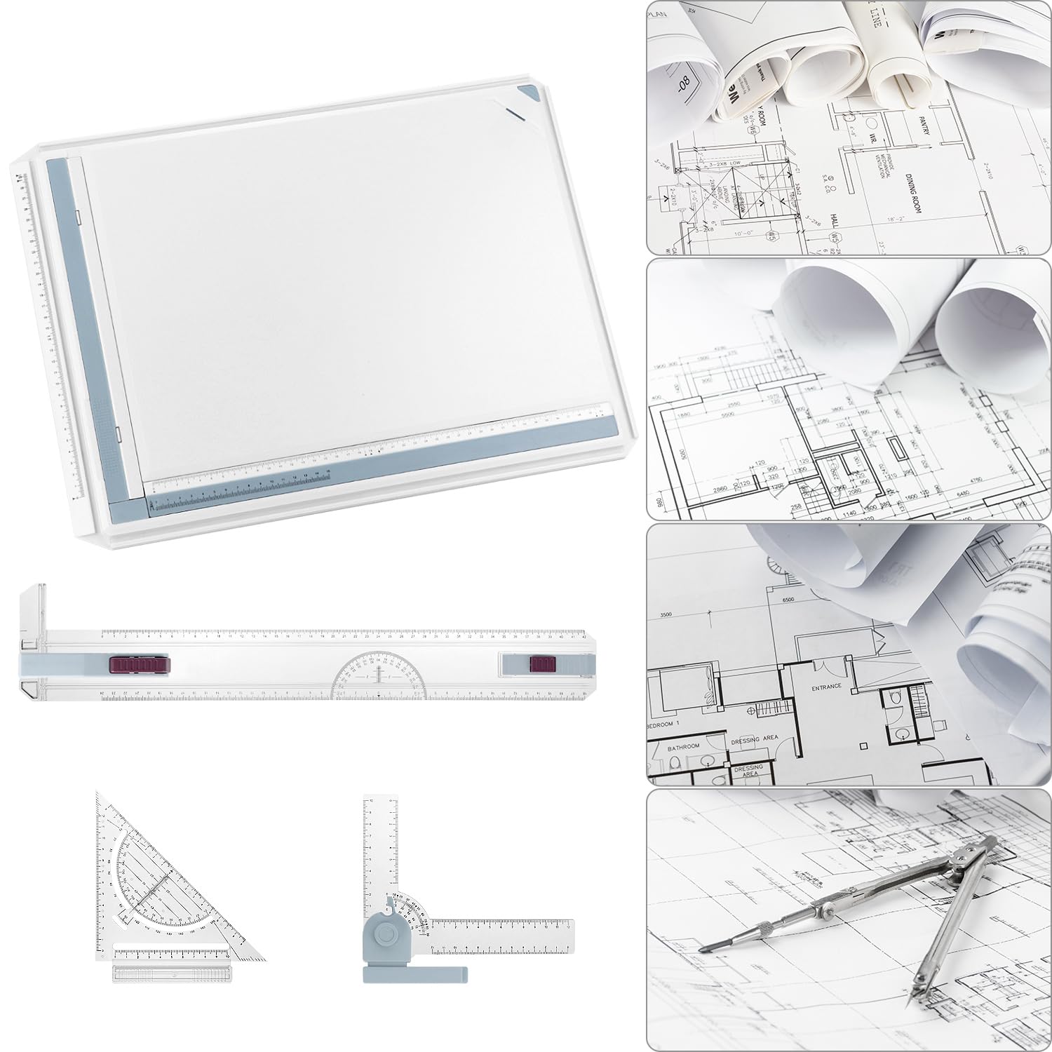 QWORK® Planche à Dessin DIN A3, Planches a Dessin Multifonctions avec Outils de Mesure et Précision Réglables