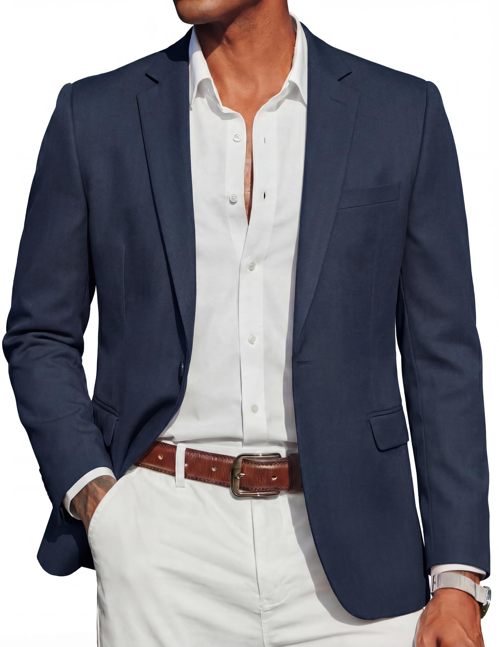 Mens Casual Blazer Slim Fit Sport Coats One Button Stylish Business Suit Jacket-image-38