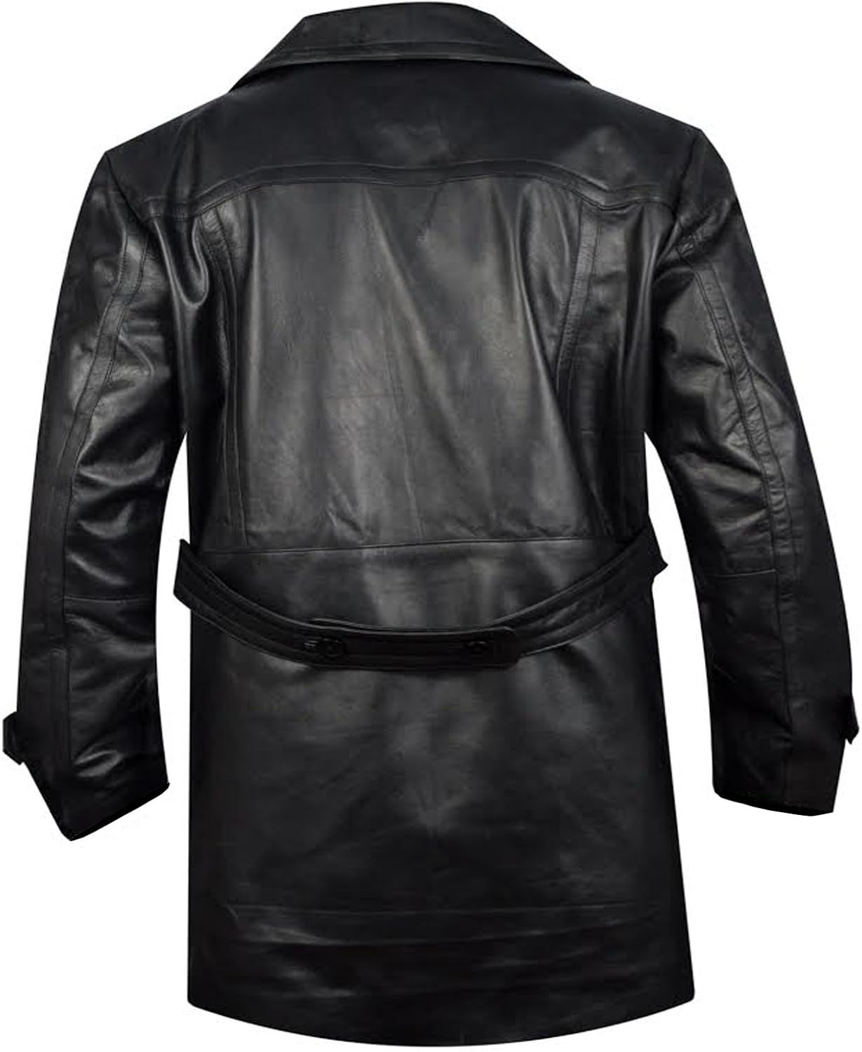 German Classic Officer WWII Military Uniform Black Real Leather Trench Coat,XXS-3XL