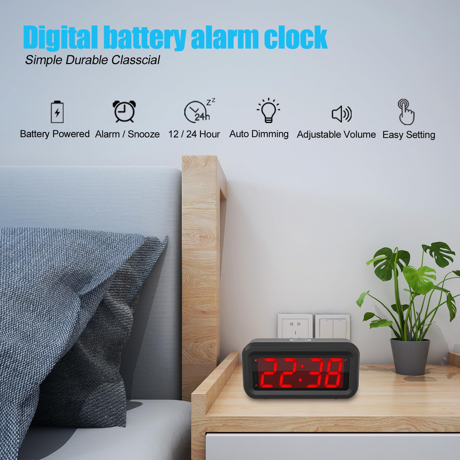 Timegyro LED Digital Wall Clock Battery Operated - Large Display Digital Clock, Adjustable Brightness, Wall Or Table Mount
