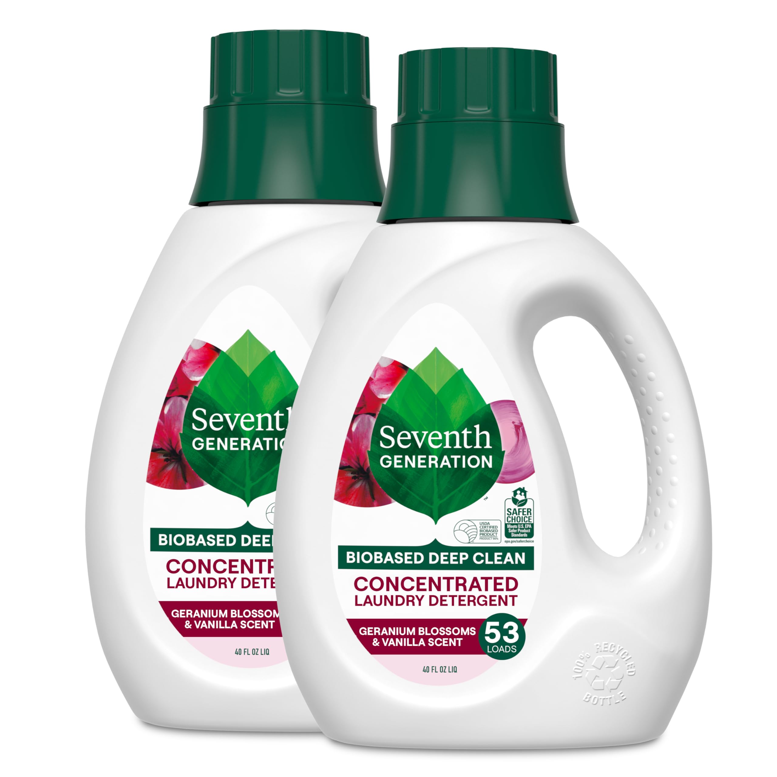 Seventh Generation Natural Laundry Detergent Geranium Blossoms and Vanilla 106 loads (2pk 40oz ea)