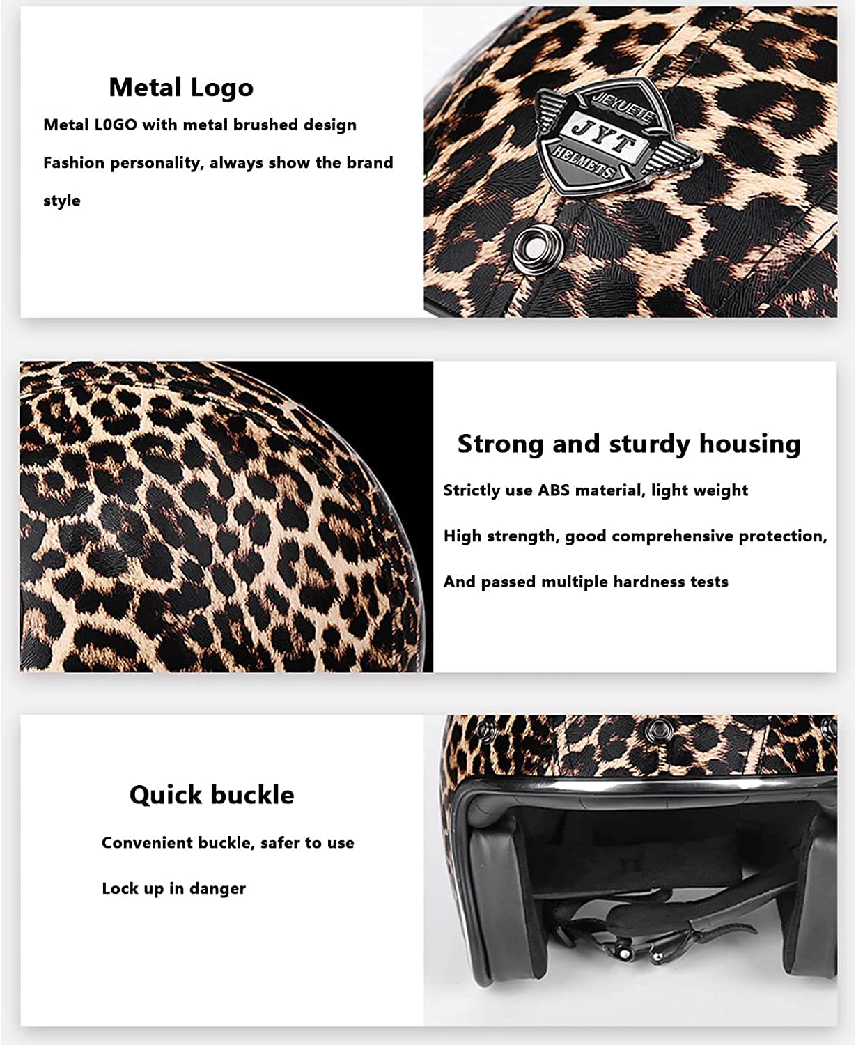 Sexy Leopard Pattern Adulto Retro Moto Casco Mezzo DOT Approvato Uomo Donna Moto Vintage Open Face Casco cap Half Shell Helmet + Occhiali per Bicycle Cruiser