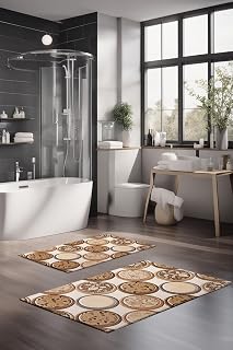 Set di 2 tappetini da bagno morbidi e assorbenti, 100% poliestere, antiscivolo,...