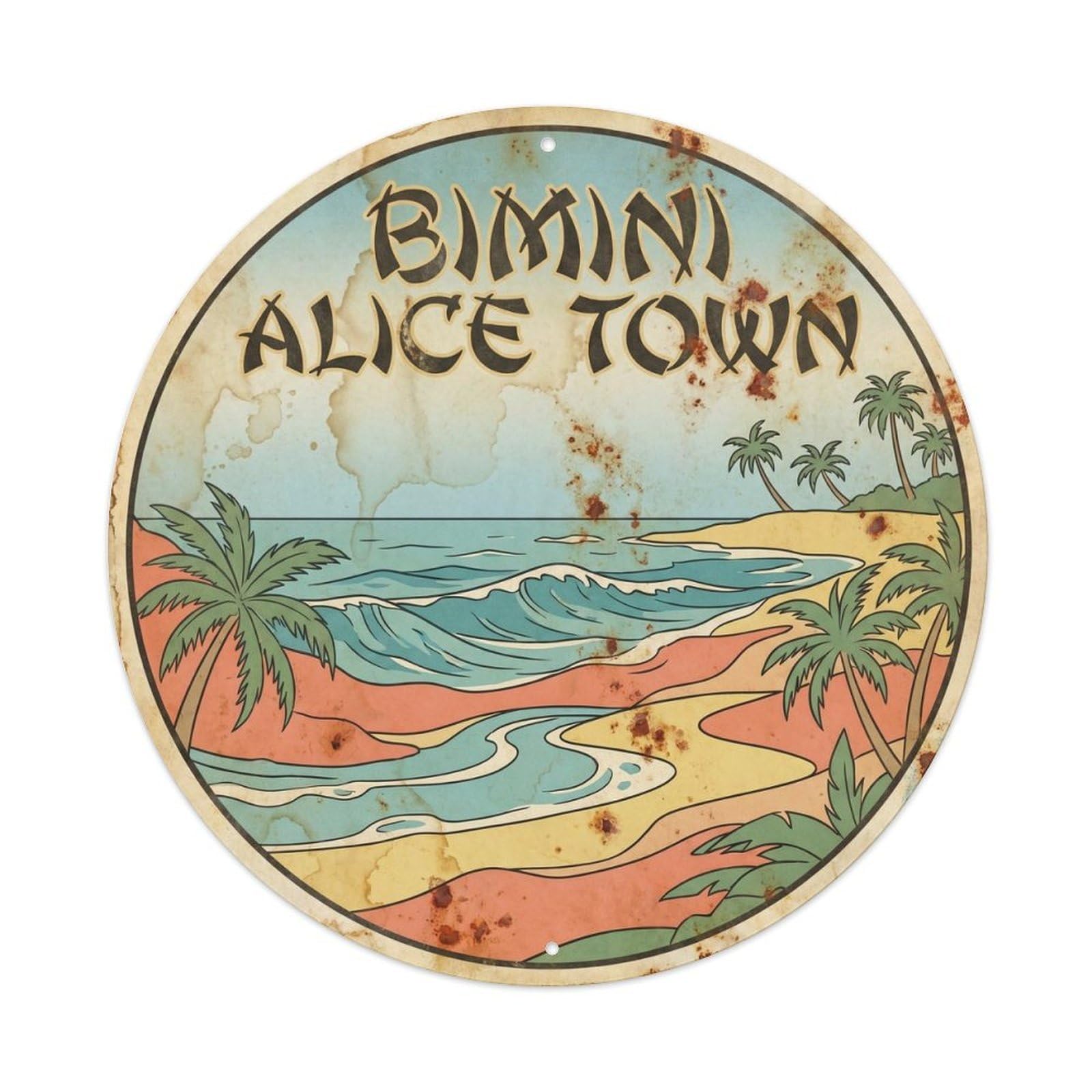 Bimini Alice Town Island Resort Ink Illustration Metal Tin Sign