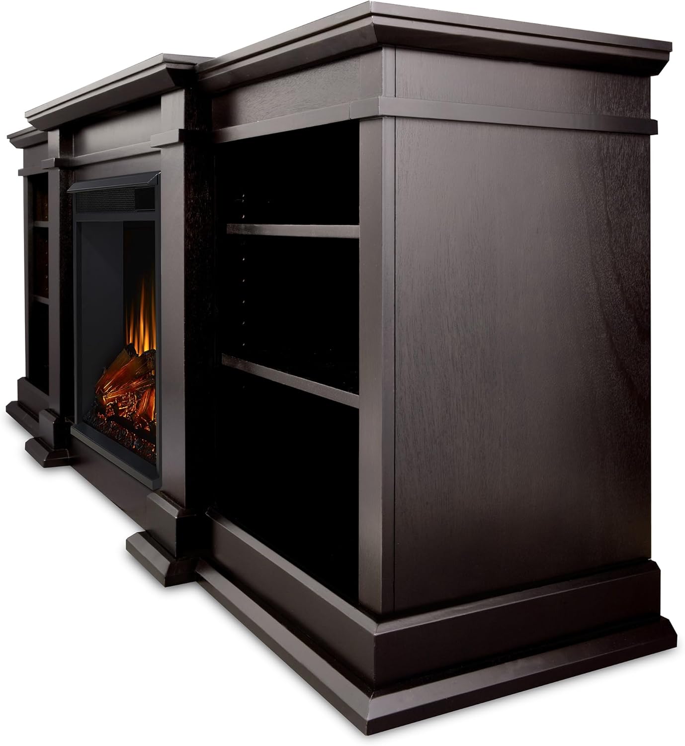 Real Flame Fresno 72" TV Stand with Electric Fireplace Dark Walnut, Entertainment Center with Electric Fireplace, Living Room TV Stand with Fireplace, fits up to 70" TV