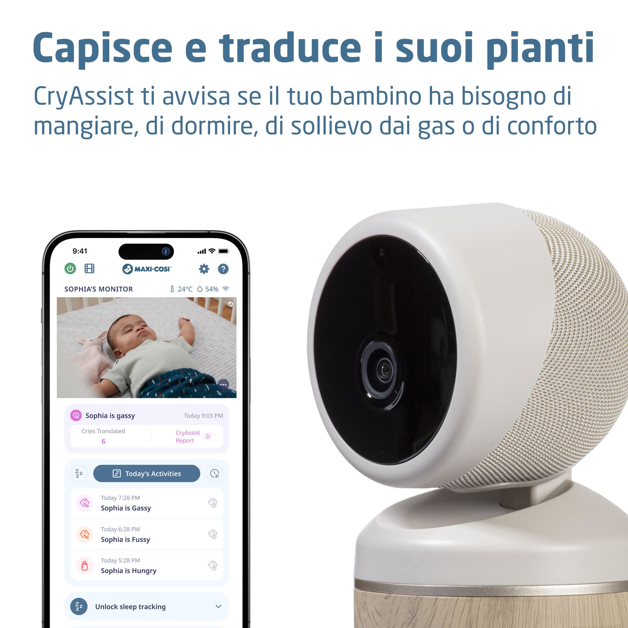 Maxi Cosi See2 Plus Baby Monitor Video, Audio e Visione Notturna, Connettività App, CryAssist, Video Ultra HD (2K), Display 5.5’’, Termometro e Igrometro, Parte di Maxi-Cosi Connected Home