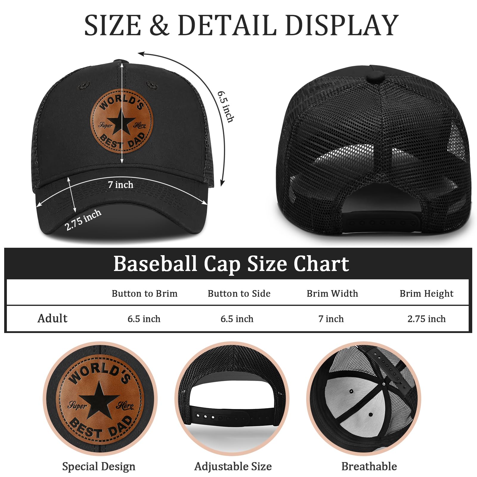 Fathers Day Dad Gifts from Daughter Son Wife, Unique Father's Day Hat for Dad Stepdad Husband Grandpa Uncle Him Men, Adjustable Baseball Cap Birthday Black