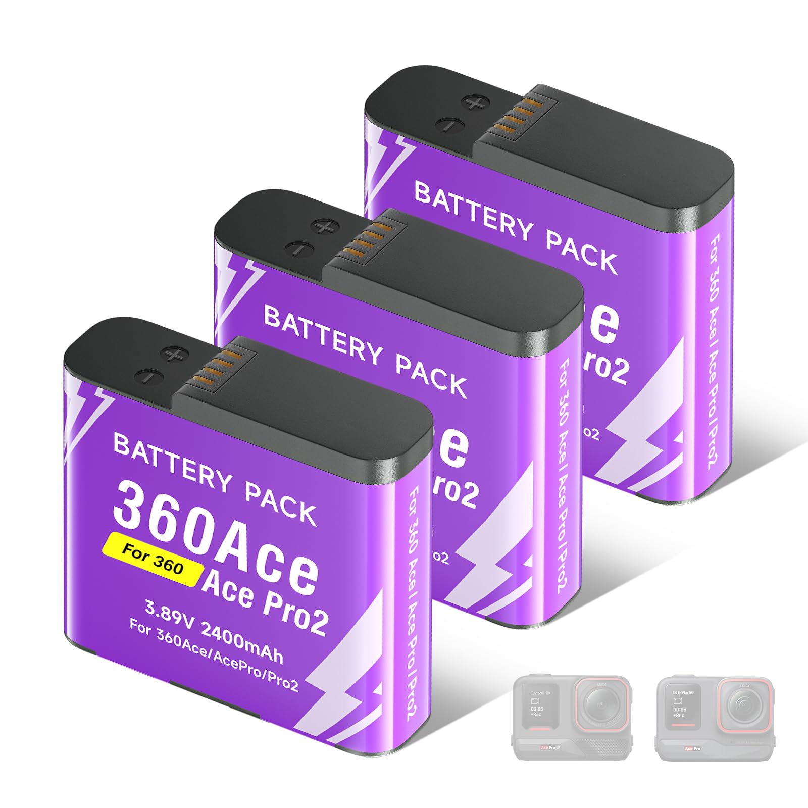 CITYORK [Confezione da 3] 2400mAh Batteria per .Insta-360. Ace/Ace Pro/Ace Pro 2 Batteria di ricambio, Batteria ricaricabile di Accessori per fotocamere sportive, Alta capacità, Facile ricambio