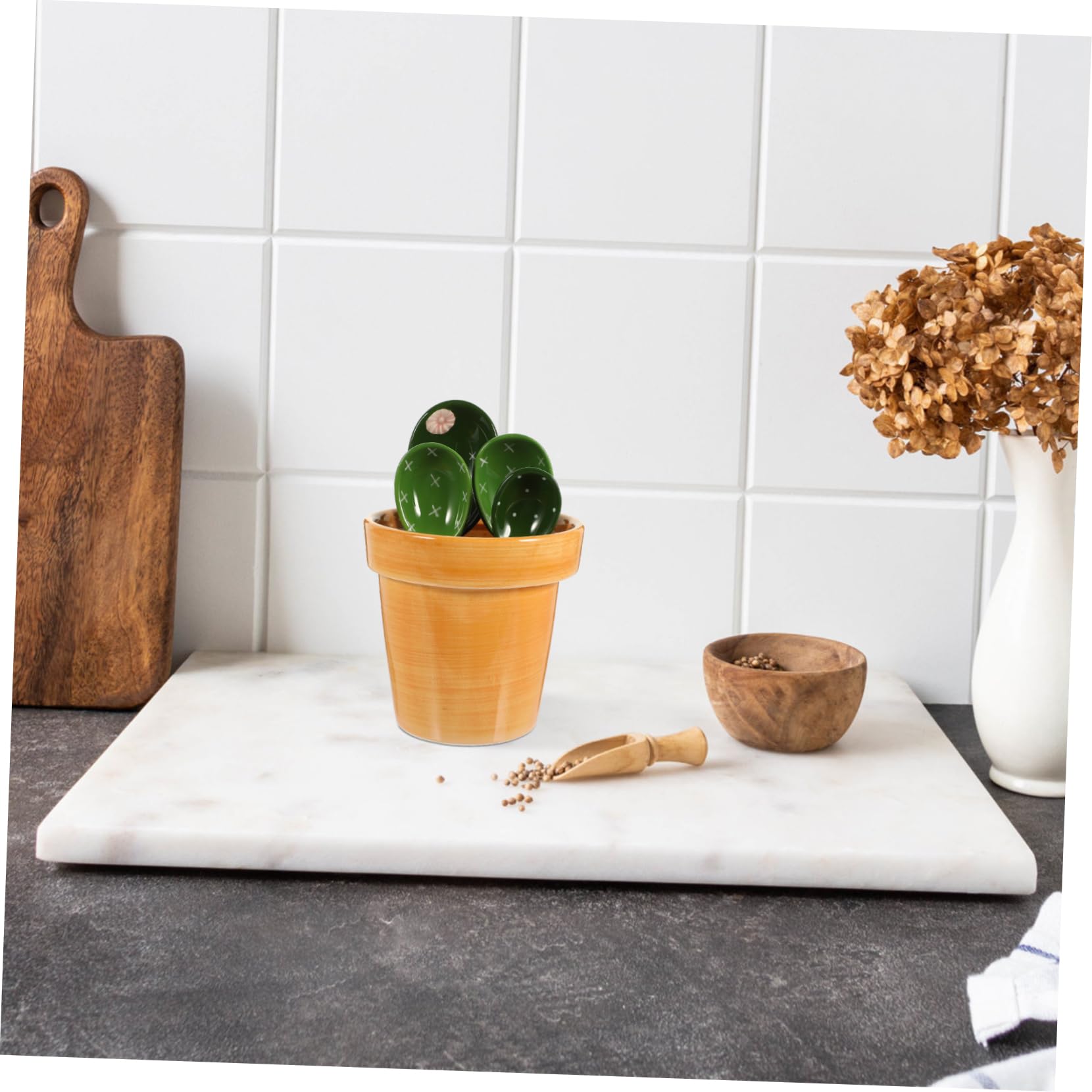 TOPBATHY Set De Cucharas Medidoras De Cactus Soporte Base, Cucharas Para Polvo y Café, Resistentes y Precisas, Diseño Compacto Para Cocina y Horneado
