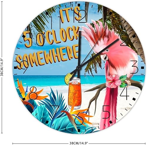 Miniatura 3 de Reloj de pared silencioso redondo silencioso sin tictac It's Five O'clock Somewhere Relojes de pared modernos Tiki Bar Pool Jacuzzi Luau Decoración