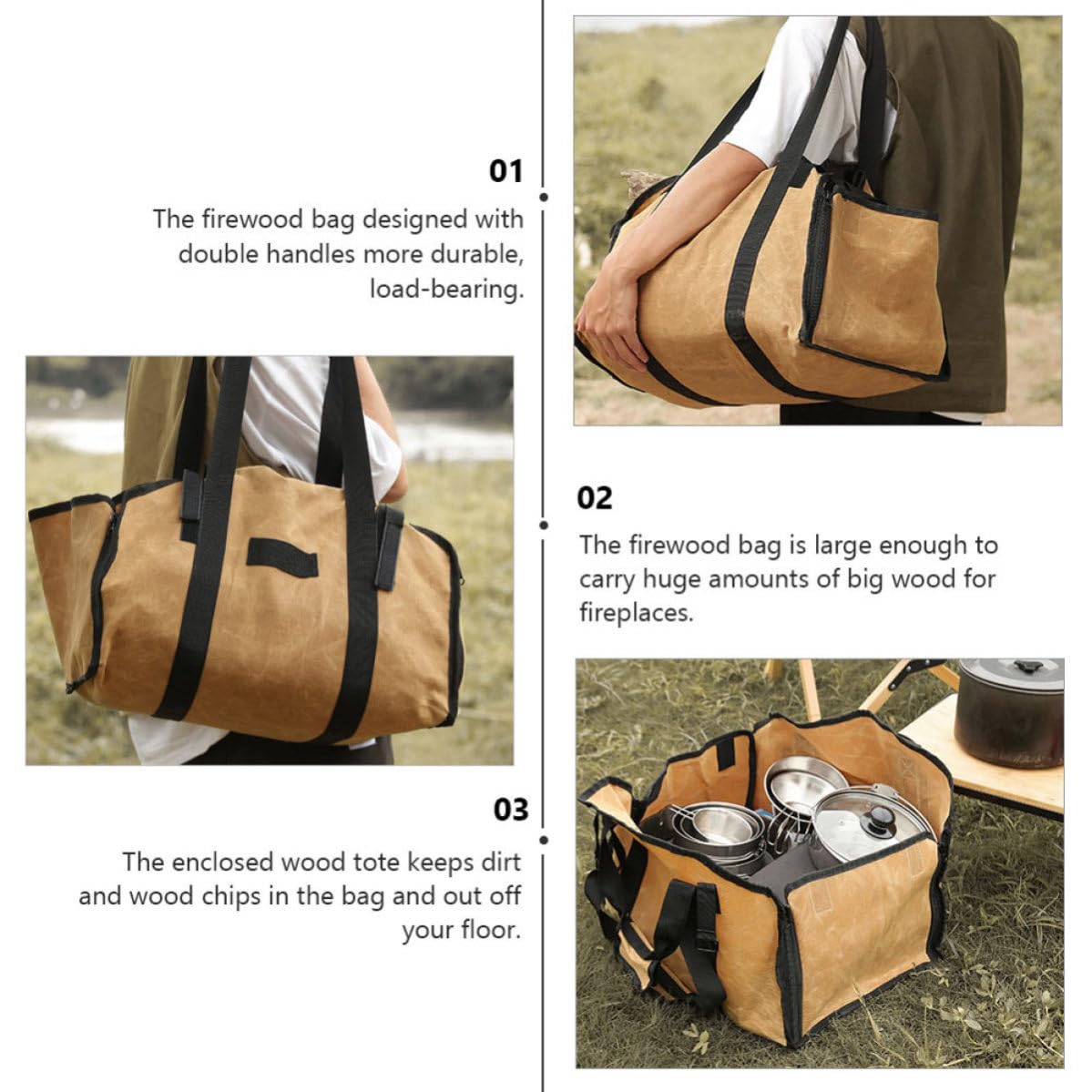 TOYANDONA Borsa in Tela per Legna da Ardere Design Portatile, Resistente e Capiente, per Trasporto e Conservazione di Legna Durante Attività All'aperto