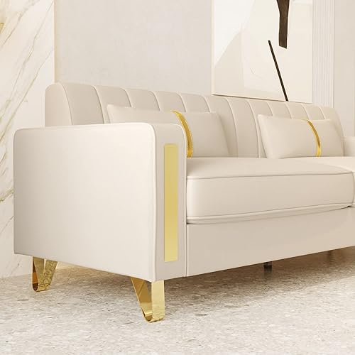 Miniatura 6 de DANGDAI - Sofá moderno de terciopelo de 85.63 pulgadas con patas de metal dorado, tapizado, de mediados de siglo, moderno, cómodo, de 3 plazas con