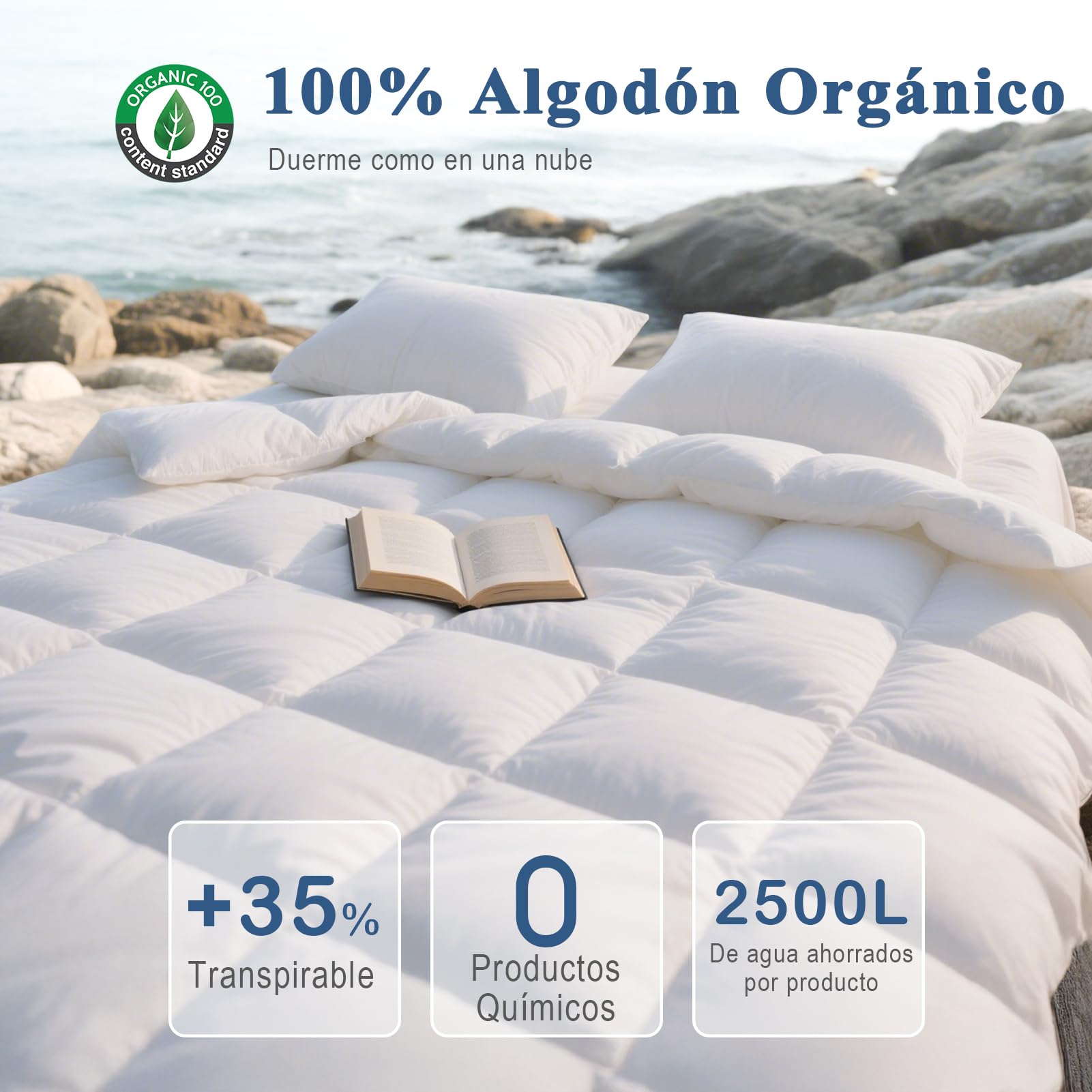 APSMILE Edredón Cama 90-70% Plumas y 30% Plumón, 100% Algodón Orgánico, Edredón Relleno Nórdico Plumón Verano 180gr/㎡, Esponjoso, Certificado Oeko-Tex y RDS(Blanco, 135x200cm)