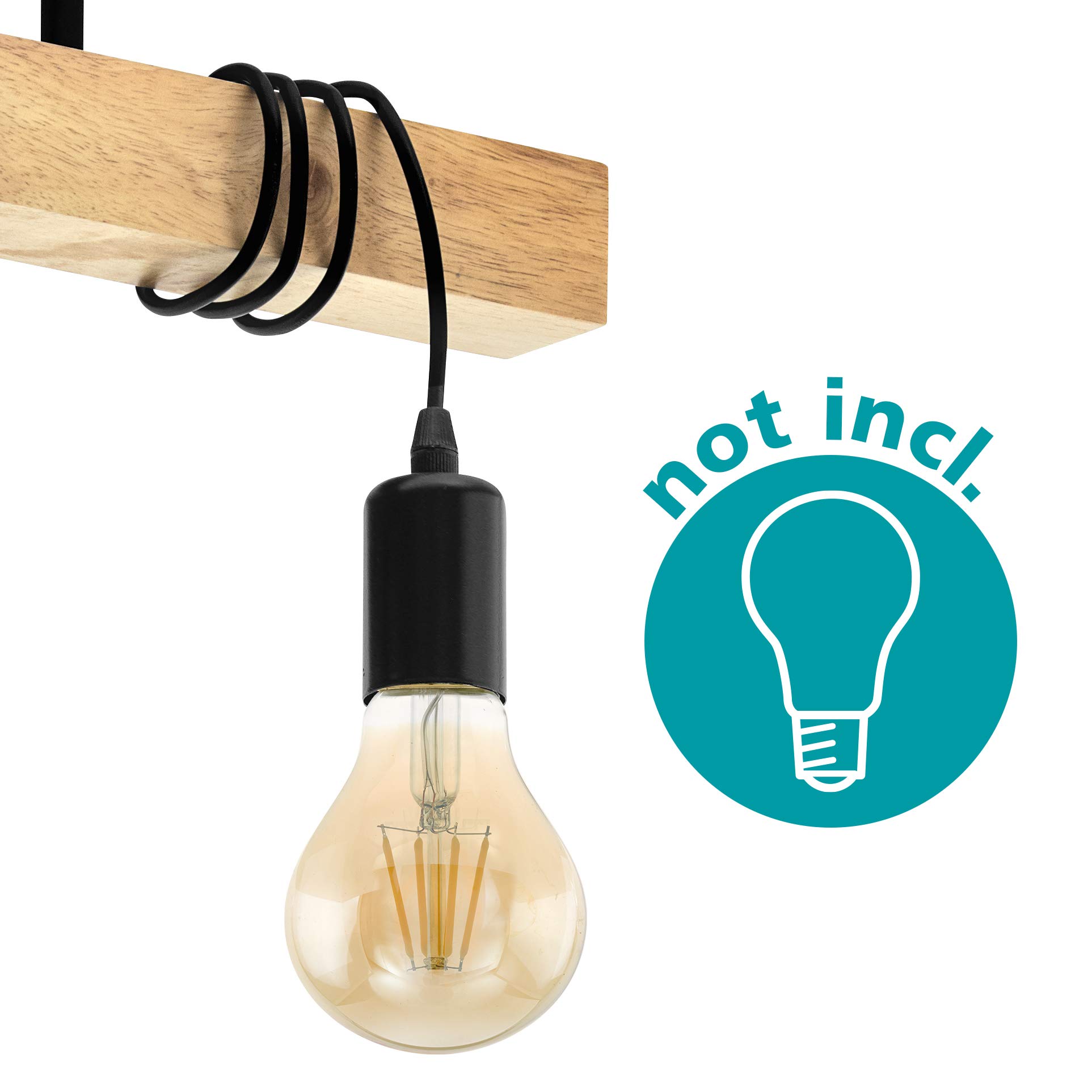 Eglo Plafoniera Townshend, plafoniera vintage a tre punti luce, plafoniera | dal design industriale, lampada a sospensione retrò in acciaio e legno, nero, marrone, E27