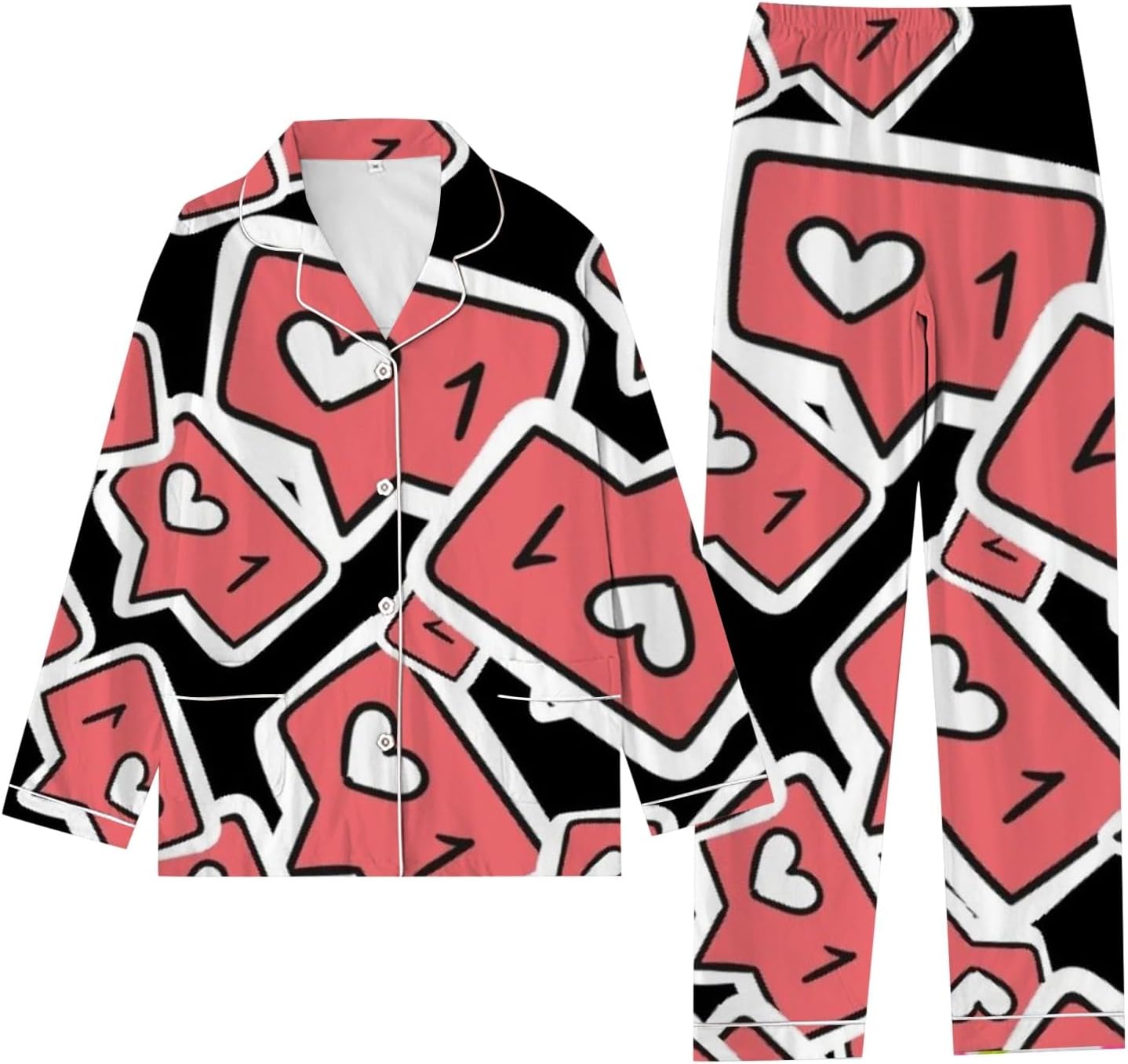 Women Pajama Set,Womens Pajamas Long Sleeve Cute Print 2 Pieces Outfits | Long Sleeve Pajama Set For Women Button Down Two Pieces Shirt With Pants Fall Winter Comfort Clothes Women Pajama Set Black